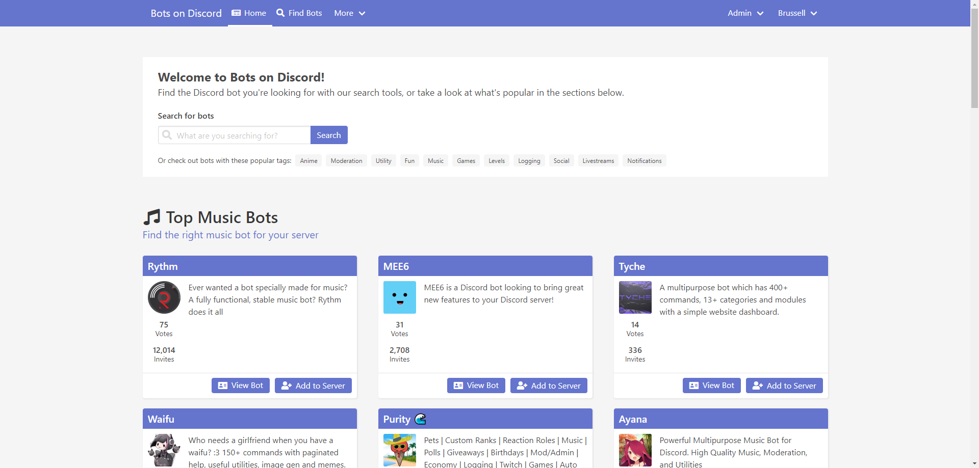 Image of the Bots on Discord website